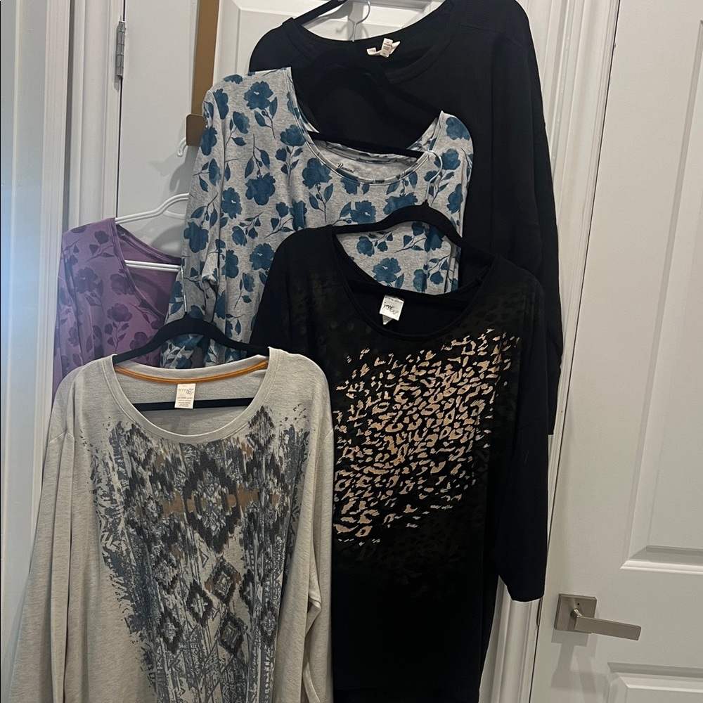 Terra & Sky Long Sleeve Tops - Cream, Black, Blue, Purple